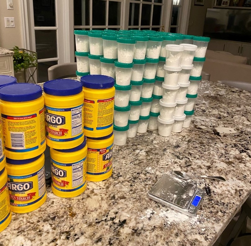 A photo of cornstarch dose preparations provided by Lisa Hodes.